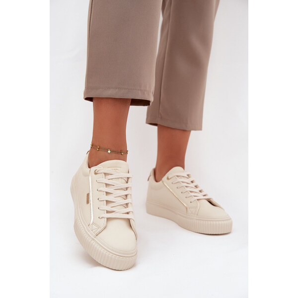 Big Star Shoes Damskie Sneakersy Z Eko Skóry Big Star SS274027 Beżowo 66663580