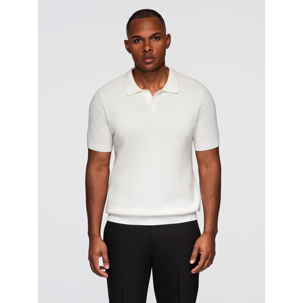 Ombre Mens cotton structured knit polo shirt - broken white 64791344