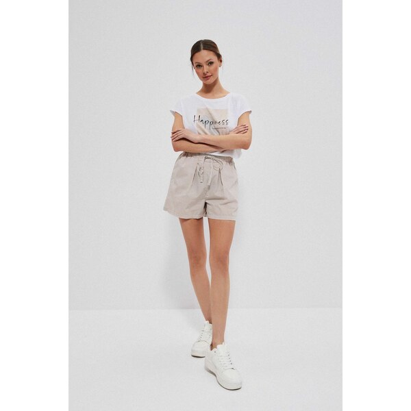 Moodo Striped cotton shorts - beige 65382819