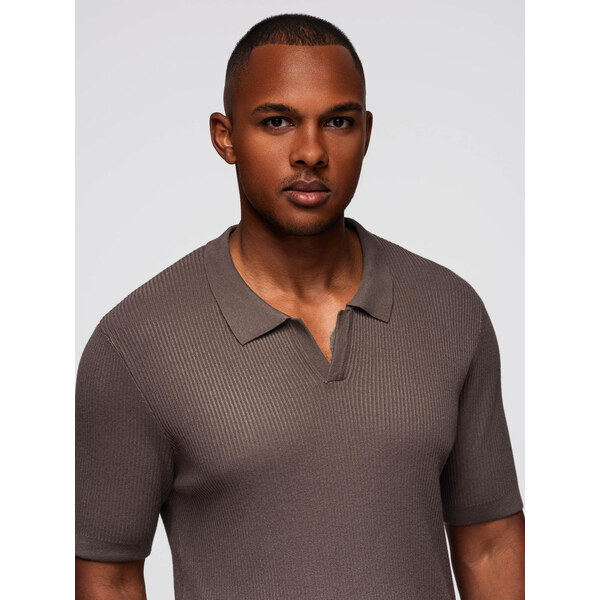 Ombre Mens buttonless polo shirt with open collar - ash 64794238