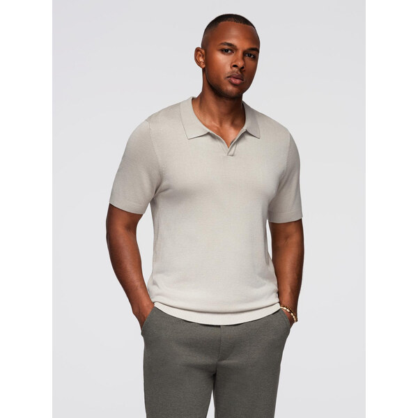 Ombre Mens buttonless polo shirt with classic weave - light grey 64794308