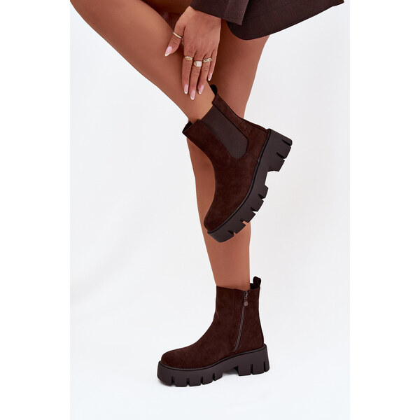 Boto Dámske členkové čižmy s podšívkou na zips z ekosvrše čokoládové 65419160