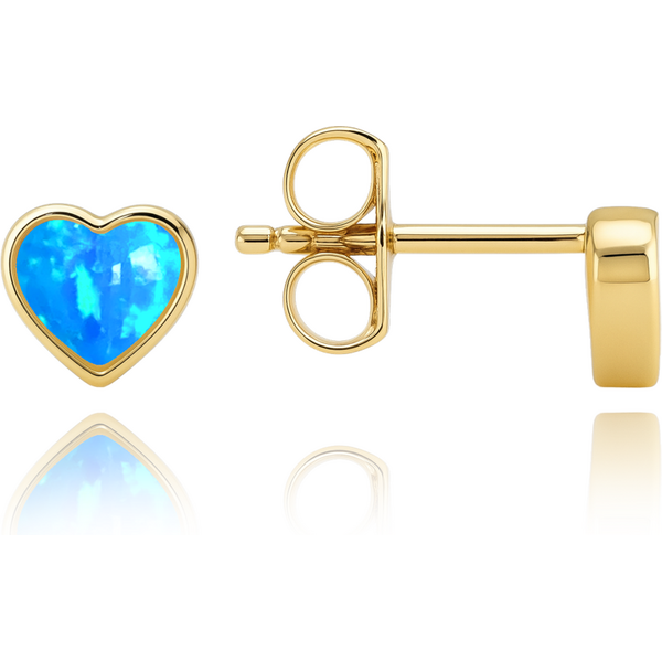 OLIVIE Zlaté náušnice drobné srdiečka s modrým opálom Au 585/1000 65543332