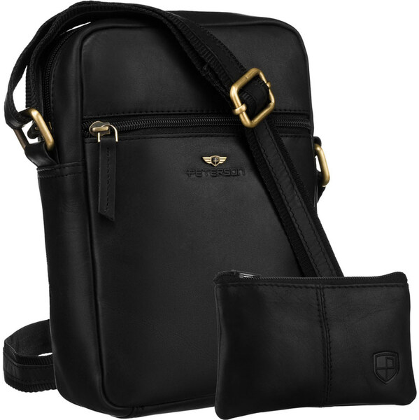 Pánska kožená crossbody taška v čiernej farbe s púzdrom na kľúče - 65387070