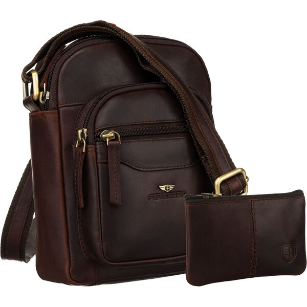 Hnedá pánska kožená crossbody taška Peterson + kožené puzdro na kľúče 65387075
