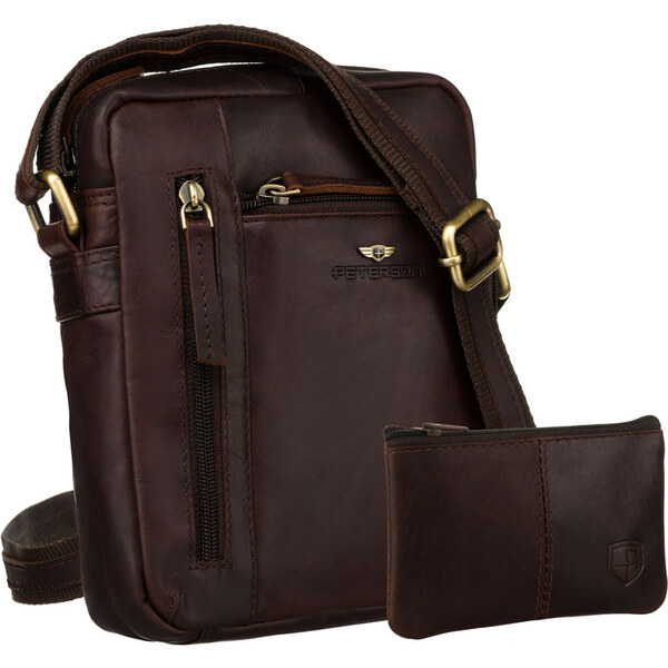 Hnedá pánska kožená crossbody taška Peterson + kožené puzdro na kľúče 65387077