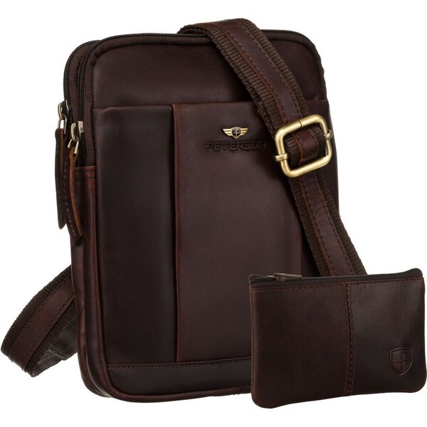 Hnedá pánska kožená taška cez rameno Peterson + puzdro na kľúče 65387079