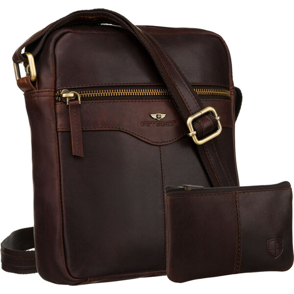 Pánska hnedá kožená crossbody taška Peterson + kožené puzdro na kľúče 65387082