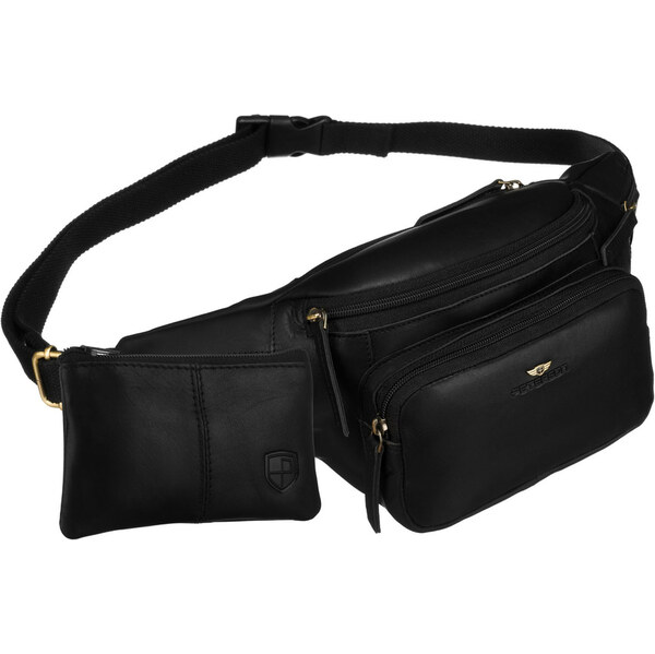 Čierna pánska kožená ľadvinka s viacerými vreckami + puzdro na kľúče – 65387090