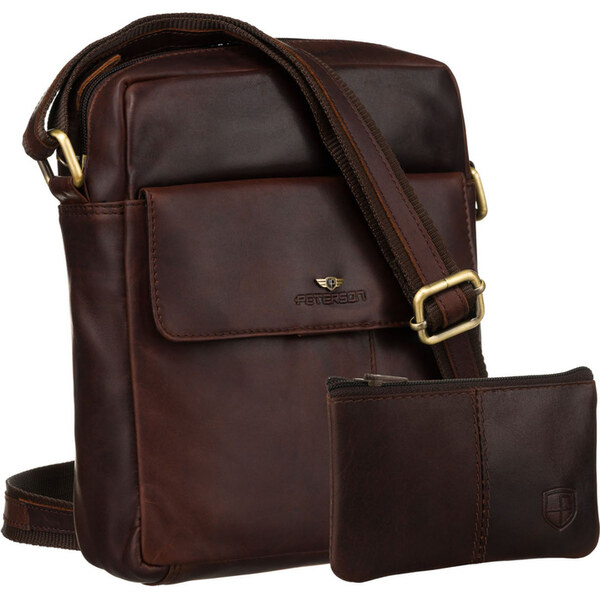 Hnedá pánska kožená crossbody taška Peterson + kožené puzdro na kľúče 65387085