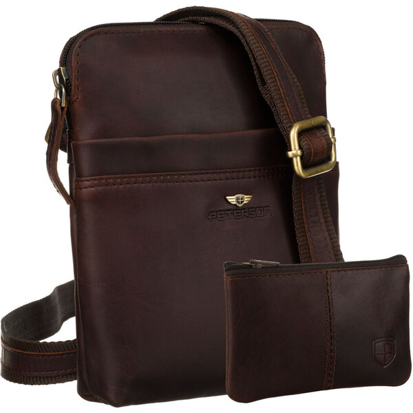 Hnedá pánska kožená crossbody taška Peterson + puzdro na kľúče 65387092