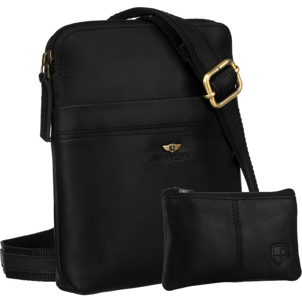 Čierna pánska kožená crossbody taška Peterson + puzdro na kľúče 65387093