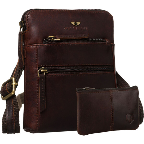 Hnedá pánska kožená crossbody taška Peterson + puzdro na kľúče 65387095