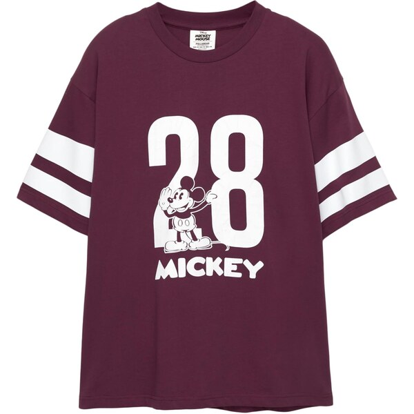Pull&Bear Tričko MICKEY 28 burgundská / biela 65475317