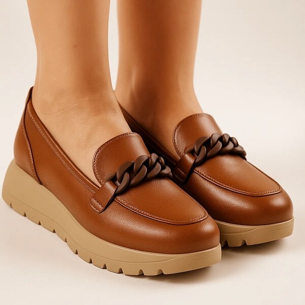 COMER Dámske hnedé mokasíny na platforme PETRISA 65389408