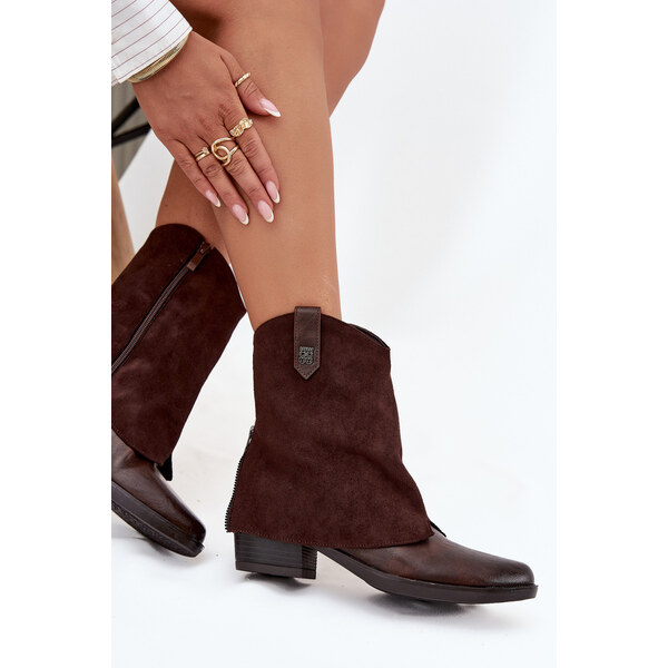 Boto Izolené Kožené Kobylačky Na Päti Čokoládové Sylvette 65390706