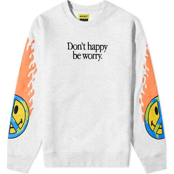 Market Smiley Earth On Fire Crewneck - Pánske - Mikina MARKET - Sivé - 66356313