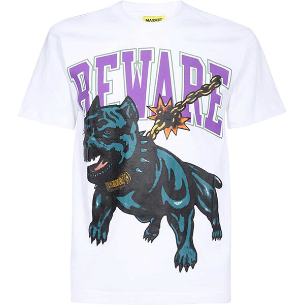 Market Beware Dog Washed Tee White - Pánske - Tričko MARKET - Biele - 66356327