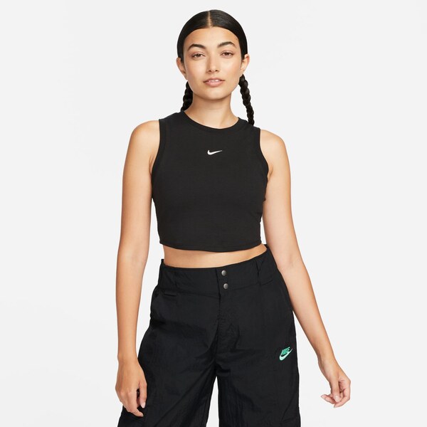 Nike Sportswear Chill Knit Wmns Tight Cropped Mini-Rib Tank Top Black 66360466