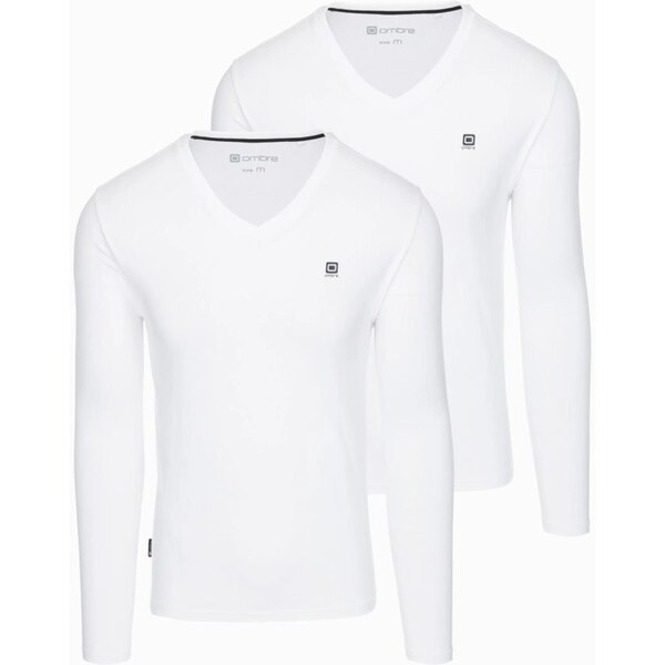 Ombre Clothing Dvojbalenie bielych tričiek s dlhým rukávom, V 65391020