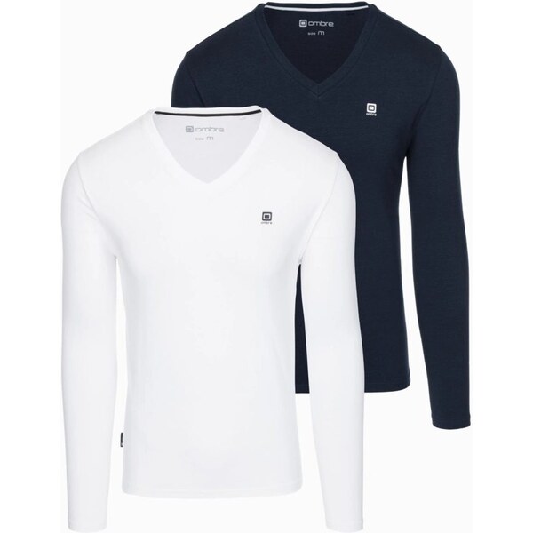 Ombre Clothing Dvojbalenie tričiek s dlhým rukávom, V-výstrihom a s 65391017