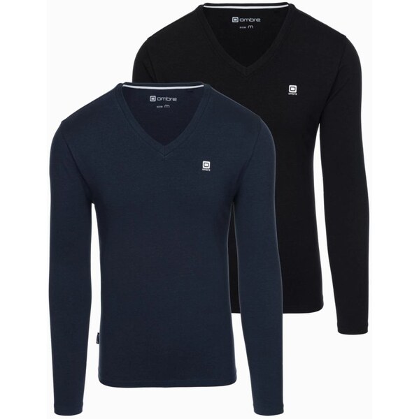 Ombre Clothing Dvojbalenie tmavých tričiek s dlhým rukávom, V 65391019