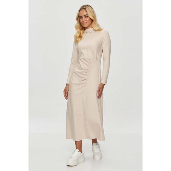Makadamia Šaty so stojatým golierom M847 | svetlo béžová M847 65393271