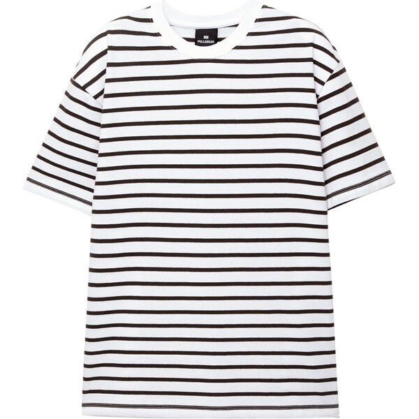 Pull&Bear Tričko tmavohnedá / biela 65475332