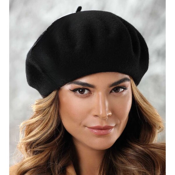 TONAK Čierny baret FLORA 100% vlna WOOLMARK W-baret/018 65395172