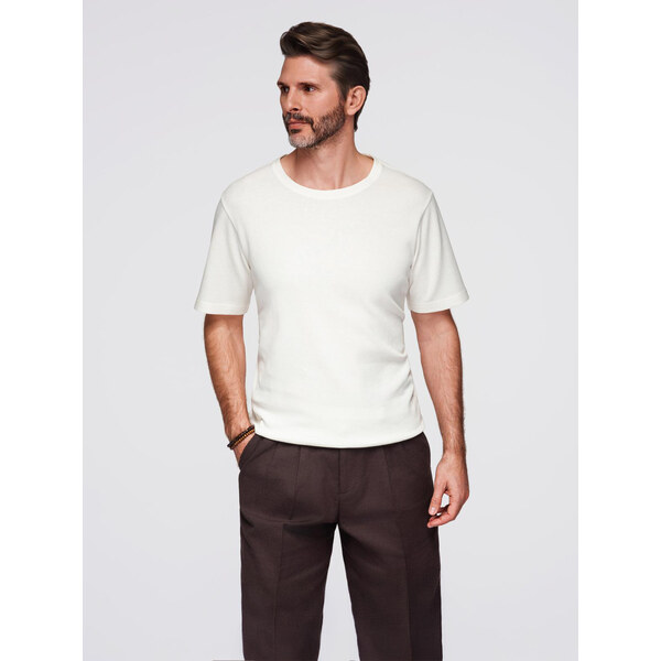 Ombre Mens waffle-textured T-shirt with round neckline - broken white 65423821