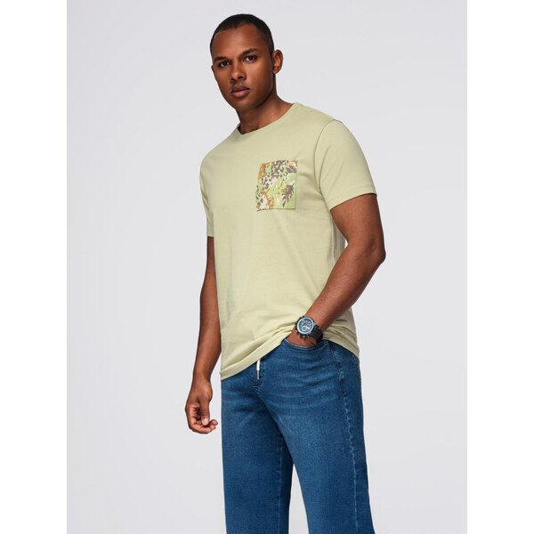 Ombre Mens cotton t-shirt with printed pocket - light grey 65433026