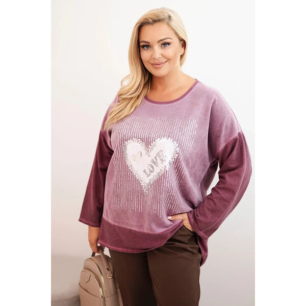 K-Fashion Dámske Plus veľkosť bavlnená mikina s potlačou srdca a 65555308