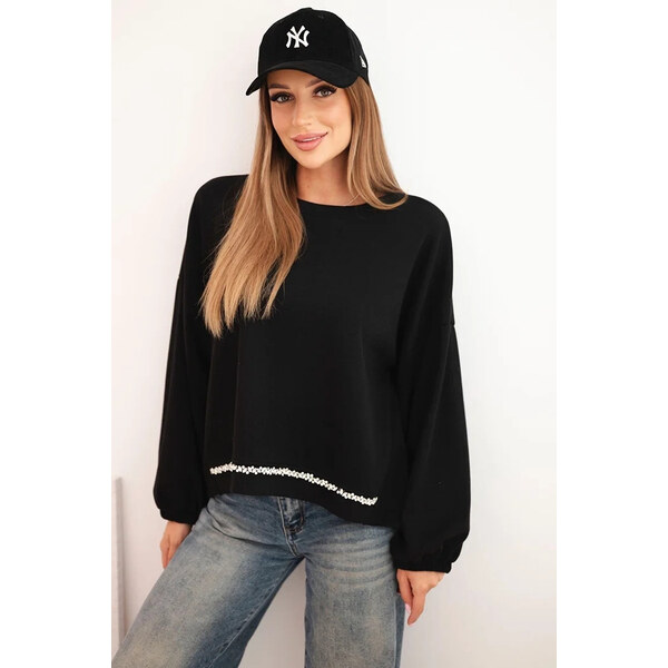 K-Fashion Dámska mikina s ozdobným lemom v spodnej časti čierna 65555608