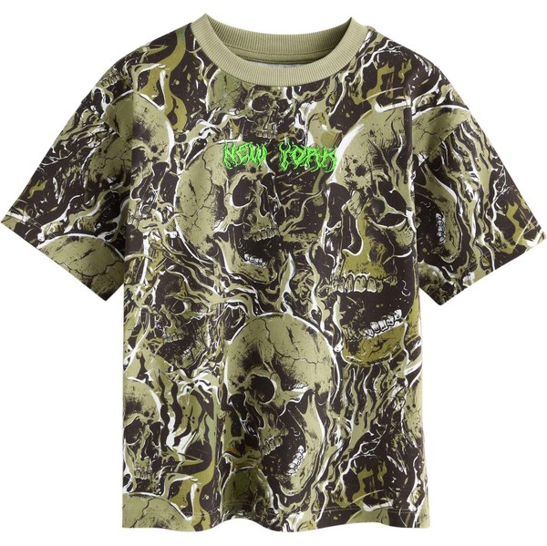 Next Tričko kaki / neónovo zelená / čierna / biela 65882662