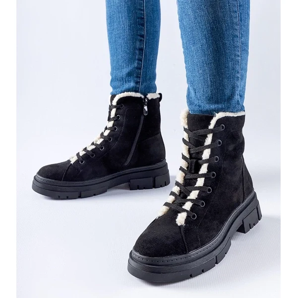 Gemre Čierne zateplené členkové topánky z ekologického semišu Chamblee 65418393