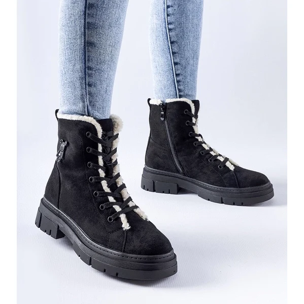 Gemre Čierne zateplené členkové čižmy z eko semišu Pompei 65418394