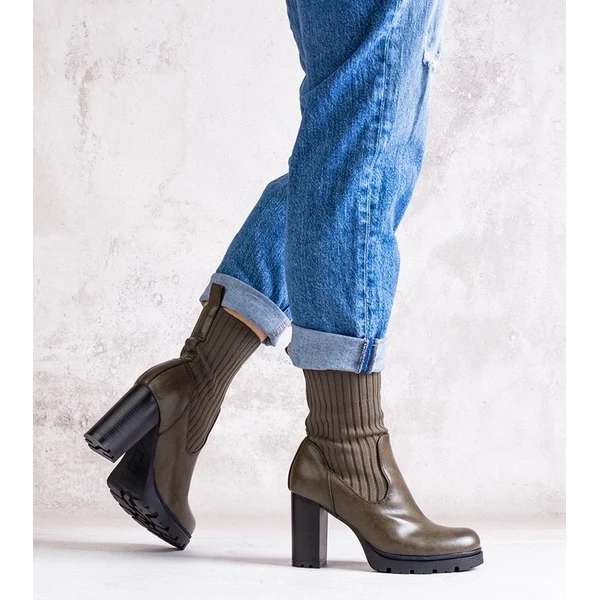 Gemre Zelené čižmy na podpätku z eko kože Asera. 65418408