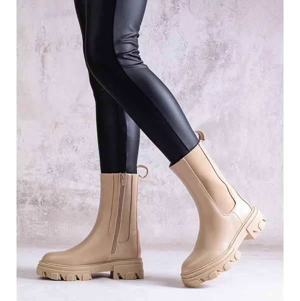 Gemre Bežové vysoké topánky z eko kože Manera 65418412