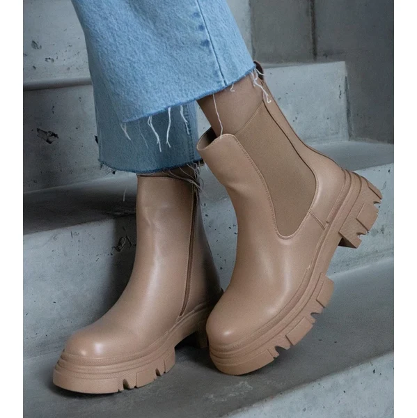 Gemre Béžové zateplené členkové topánky na zips z eko kože Amaris 65418439