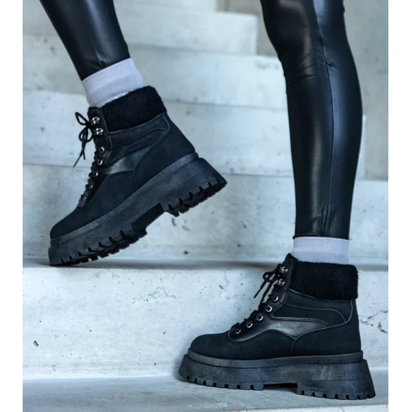 Gemre Čierne členkové topánky na hrubej podrážke s kožúškom Best 65418450