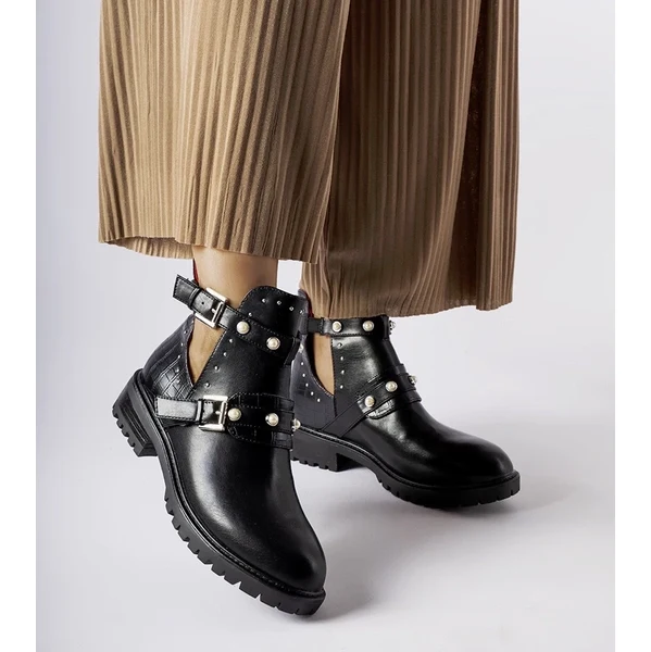 Gemre Čierne topánky s výrezom a perlami Asker 65418577