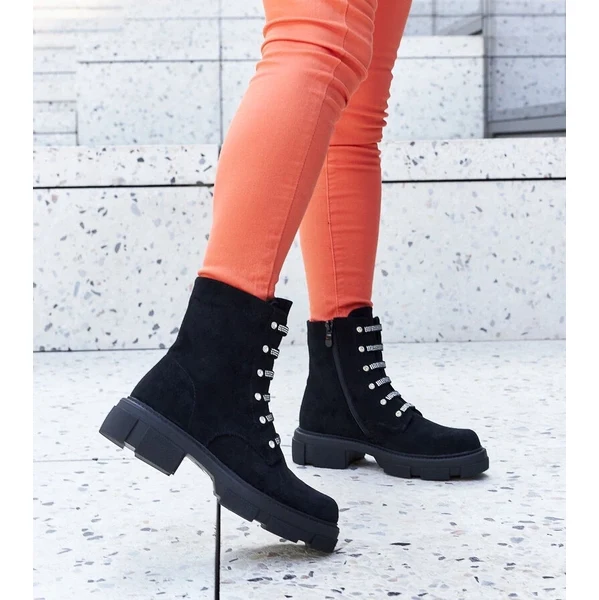 Gemre Čierne čižmy so zirkónmi z eko-semišu Sfaranda 65418607