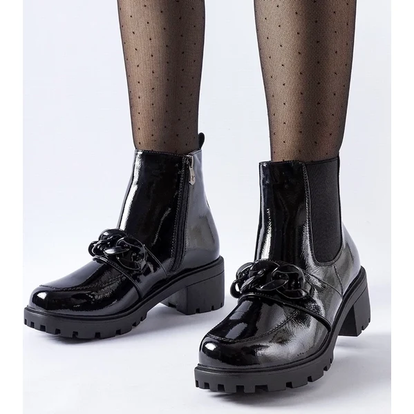 Gemre Čierne lakované zateplené topánky s prackou Leo 65418697