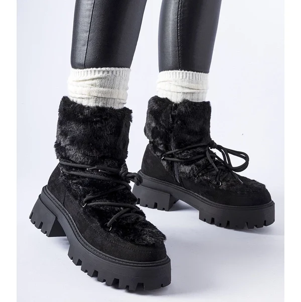 Gemre Čierne čižmy s ozdobným chlpatým lemom Frediano 65418731