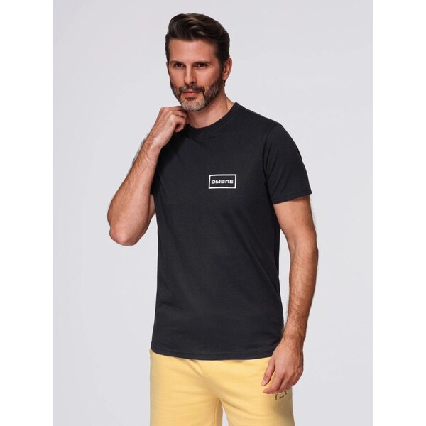 Ombre Clothing Moderné čierne pánske tričko s nápisom V2 TSPT-0231 65421215