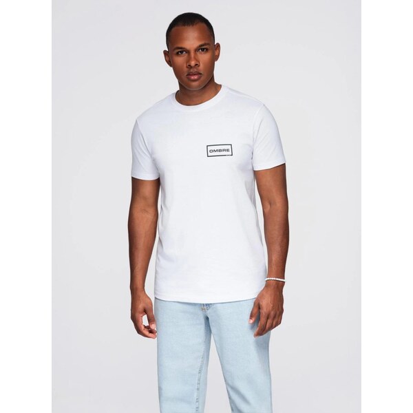 Ombre Clothing Moderné biele pánske tričko s nápisom V1 TSPT-0231 65421214