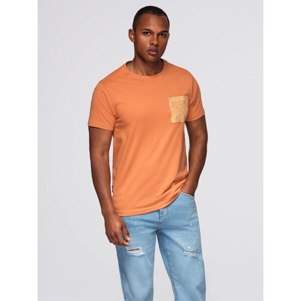 Ombre Clothing Trendy oranžové tričko s ozdobným vreckom V3 TSPT-0227 65421222