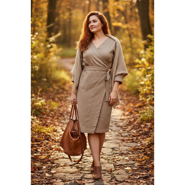 Lotika Linen Zavinovacie ľanové šaty s dlhým rukávom 63334201