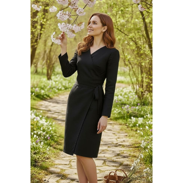 Lotika Linen Zavinovacie ľanové šaty s dlhým rukávom 63334202