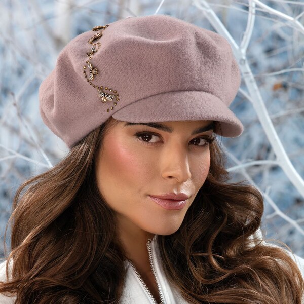Staroružová dámska zimná čiapka so šiltom Krumlovanka zo 100% vlny 65431515
